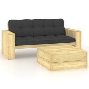 vidaXL Set mobilier de grădină cu perne, 2 piese, lemn de pin tratat imagine