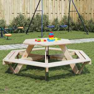 vidaXL Masă de picnic pentru 6 copii cu bănci lemn masiv brad, hexagon imagine