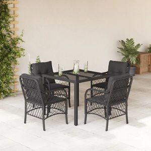 vidaXL Set mobilier de grădină cu perne, 5 piese, negru, poliratan imagine