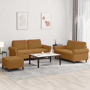 vidaXL Set de canapele cu perne, 3 piese, maro, catifea imagine