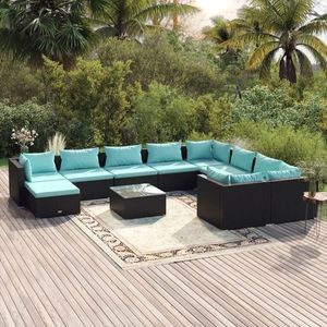 vidaXL Set mobilier de grădină cu perne, 11 piese, negru, poliratan imagine