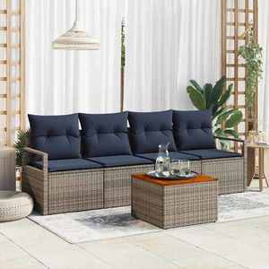 vidaXL Set de canapele pentru grădină cu pernă 5 pcs Gri poliratan imagine