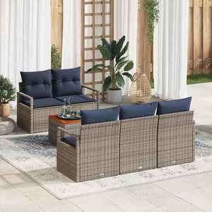 vidaXL Set de canapele pentru grădină cu pernă 6 pcs Gri poliratan imagine