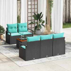vidaXL Set de canapele pentru grădină cu pernă 6 pcs Negru poliratan imagine