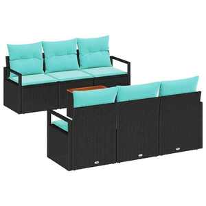 vidaXL Set de canapele pentru grădină cu pernă 7 pcs Negru poliratan imagine