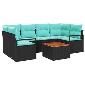 vidaXL Set de canapele pentru grădină cu pernă 7 pcs Negru poliratan imagine