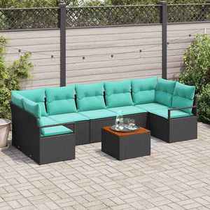 vidaXL Set de canapele pentru grădină cu pernă 8 pcs Negru poliratan imagine
