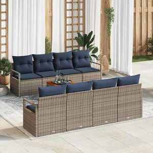 vidaXL Set de canapele pentru grădină cu pernă 9 pcs Gri poliratan imagine