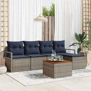 vidaXL Set de canapele pentru grădină cu pernă 6 pcs Gri poliratan imagine