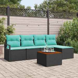 vidaXL Set de canapele pentru grădină cu pernă 6 pcs Negru poliratan imagine