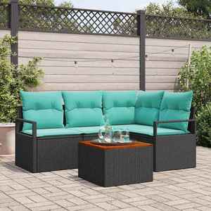 vidaXL Set de canapele pentru grădină cu pernă 5 pcs Negru poliratan imagine
