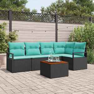 vidaXL Set de canapele pentru grădină cu pernă 6 pcs Negru poliratan imagine