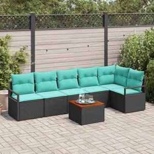 vidaXL Set de canapele pentru grădină cu pernă 7 pcs Negru poliratan imagine