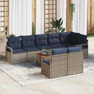 vidaXL Set de canapele pentru grădină cu pernă 9 pcs Gri poliratan imagine