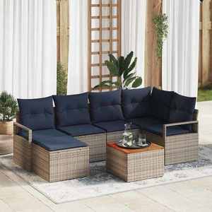 vidaXL Set de canapele pentru grădină cu pernă 7 pcs Gri poliratan imagine