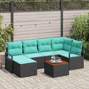 vidaXL Set de canapele pentru grădină cu pernă 7 pcs Negru poliratan imagine