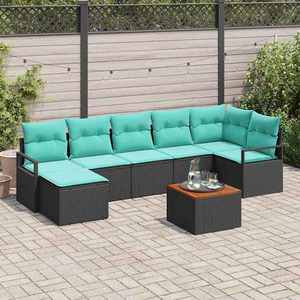vidaXL Set de canapele pentru grădină cu pernă 8 pcs Negru poliratan imagine