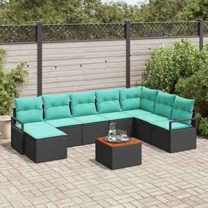 vidaXL Set de canapele pentru grădină cu pernă 9 pcs Negru poliratan imagine