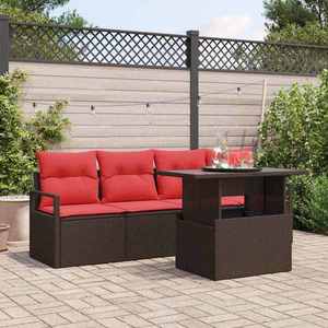 vidaXL Set de canapele pentru grădină 5 pcs Maro și roșu poliratan imagine