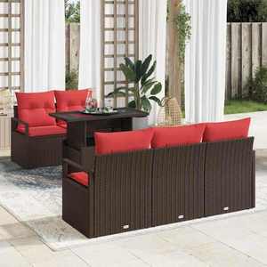 vidaXL Set de canapele pentru grădină 6 pcs Maro și roșu poliratan imagine