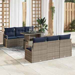 vidaXL Set de canapele pentru grădină cu pernă 7 pcs Gri poliratan imagine