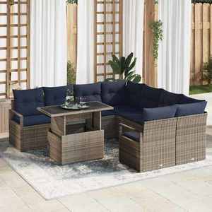 vidaXL Set de canapele pentru grădină 9 pcs Gri și albastru marin imagine