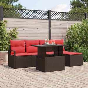 vidaXL Set de canapele pentru grădină 6 pcs Maro și roșu poliratan imagine