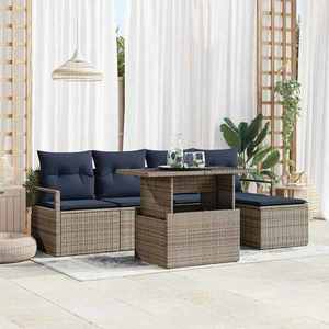 vidaXL Set de canapele pentru grădină cu pernă 6 pcs gri și bleumarin imagine