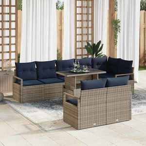 vidaXL Set de canapele pentru grădină 9 pcs Gri și albastru marin imagine