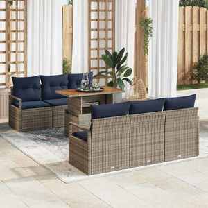 vidaXL Set de canapele pentru grădină cu pernă 7 pcs gri și bleumarin imagine