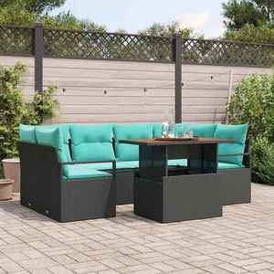 vidaXL Set de canapele pentru grădină cu pernă 7 pcs Negru și albastru imagine