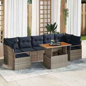 vidaXL Set de canapele pentru grădină cu pernă 8 pcs Gri și bleumarin imagine