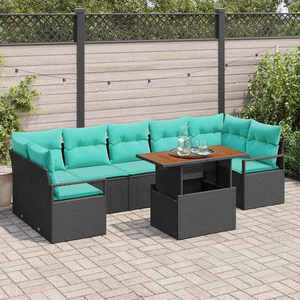 vidaXL Set de canapele pentru grădină 8 pcs Negru și Albastru petrol imagine