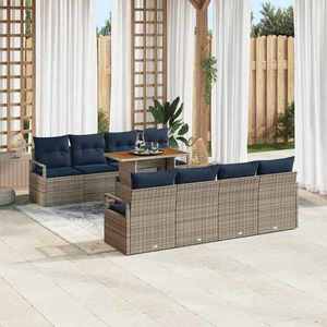 vidaXL Set de canapele pentru grădină cu pernă 9 pcs Gri și bleumarin imagine