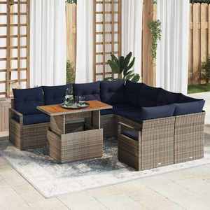vidaXL Set de masă pentru grădină cu pernă 9 pcs Gri și bleumarin imagine