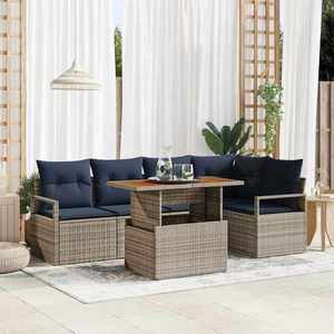 vidaXL Set de masă pentru grădină cu pernă 6 pcs Gri și bleumarin imagine