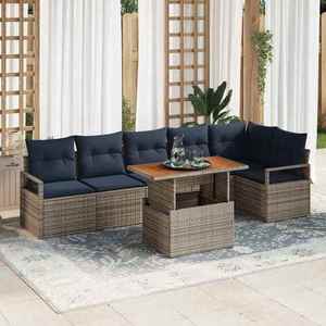 vidaXL Set de masă pentru grădină cu pernă 7 pcs Gri și bleumarin imagine