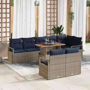 vidaXL Set de masă pentru grădină cu pernă 9 pcs Gri și bleumarin imagine