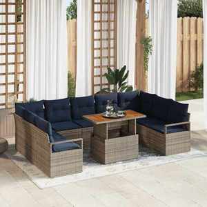 vidaXL Set de canapele pentru grădină cu pernă 10 pcs Gri și bleumarin imagine