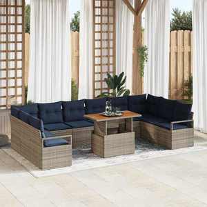 vidaXL Set de masă pentru grădină cu pernă 11 pcs Gri și bleumarin imagine
