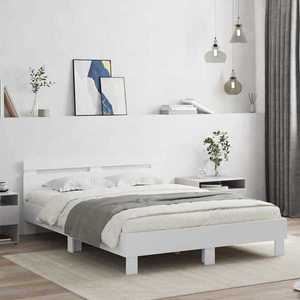 vidaXL Cadru de pat cu led cu headboard Alb 137 x 190 cm Lemn compozit imagine