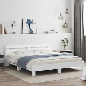 vidaXL Cadru de pat cu led cu headboard Alb 193 x 203 cm Lemn compozit imagine