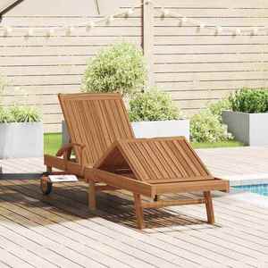 vidaXL Șezlong cu pernă Maro 195 x 59 x 78, 5 cm Lemn solid de tec imagine