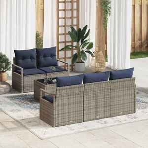 vidaXL Set de canapea 6 pcs Gri și bleumarin poliratan imagine
