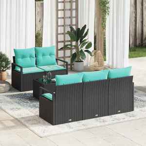 vidaXL Set de canapea 6 pcs Negru și Turcoaz poliratan imagine