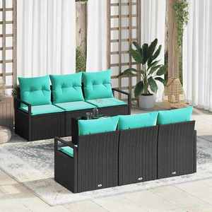 vidaXL Set de canapea cu pernă Manual 7 pcs Negru și Turcoaz poliratan imagine