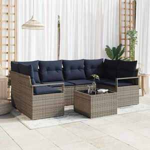 vidaXL Set de canapea 7 pcs Gri și Albastru poliratan imagine