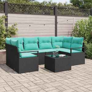 vidaXL Set de canapea 7 pcs Negru și Albastru poliratan imagine