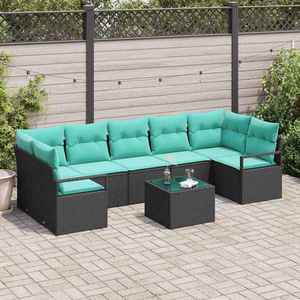 vidaXL Set de canapea 8 pcs Negru și Turcoaz poliratan imagine