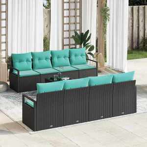 vidaXL Set de canapea Manual 7 pcs Negru și Albastru Deschis poliratan imagine